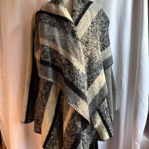 Zara Grey & Black Striped Shawl Sweater